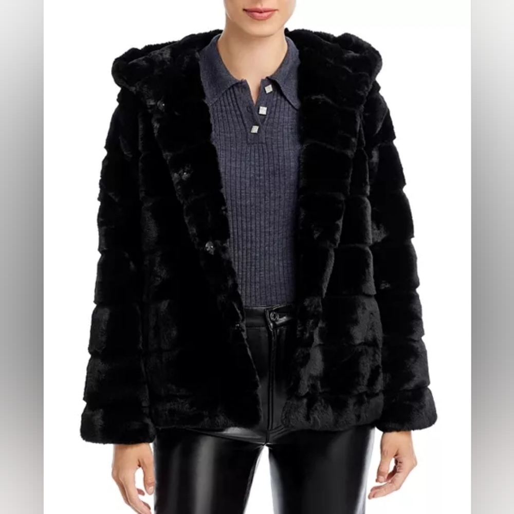 Apparis Black Faux-Fur Hooded Teddy Jacket